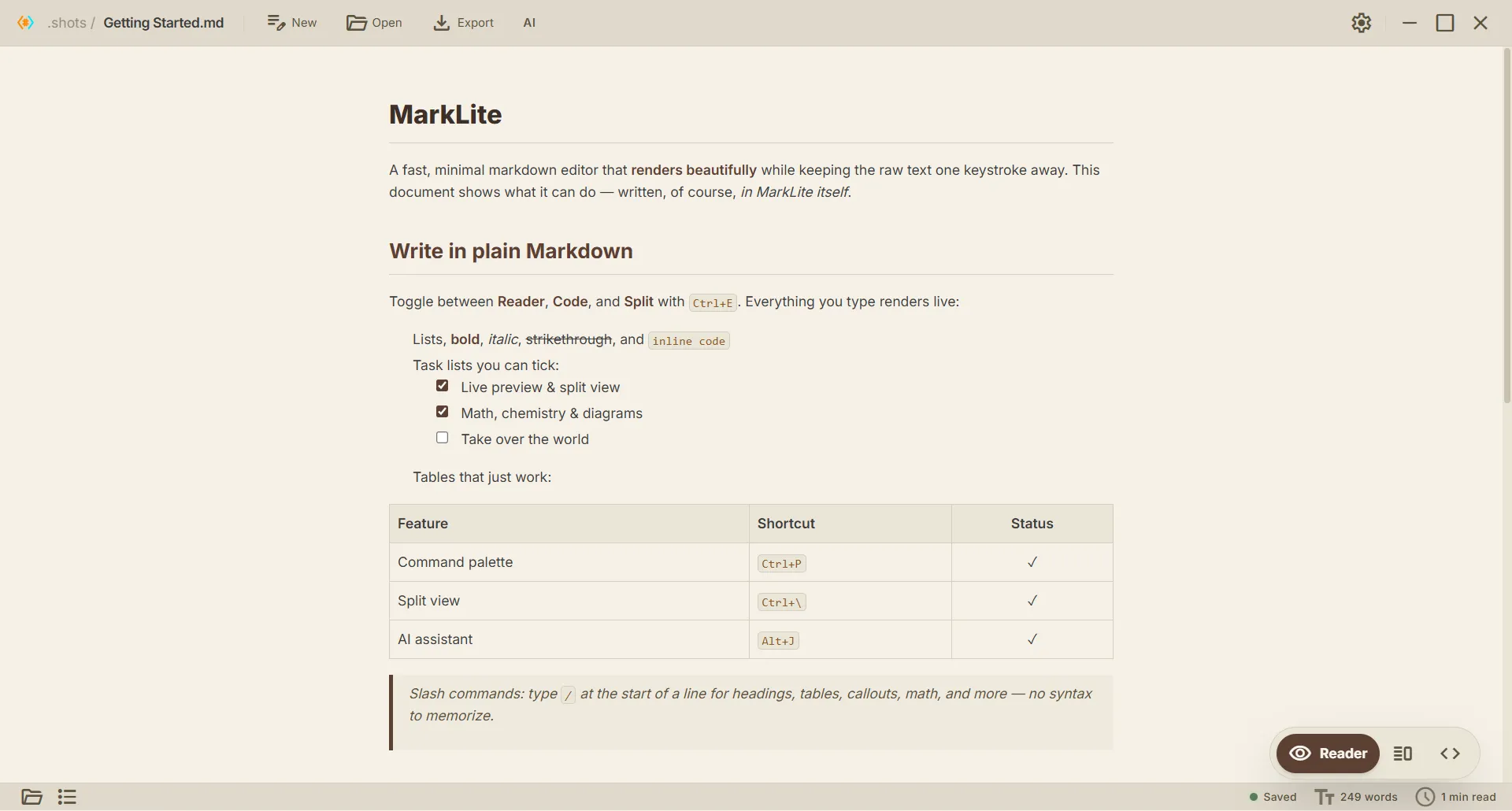 MarkLite Paper theme rendering a Markdown document