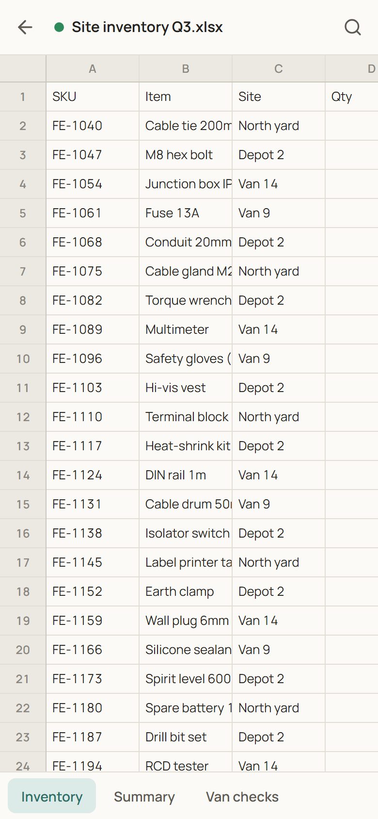 Excel open in Paperwren for Android