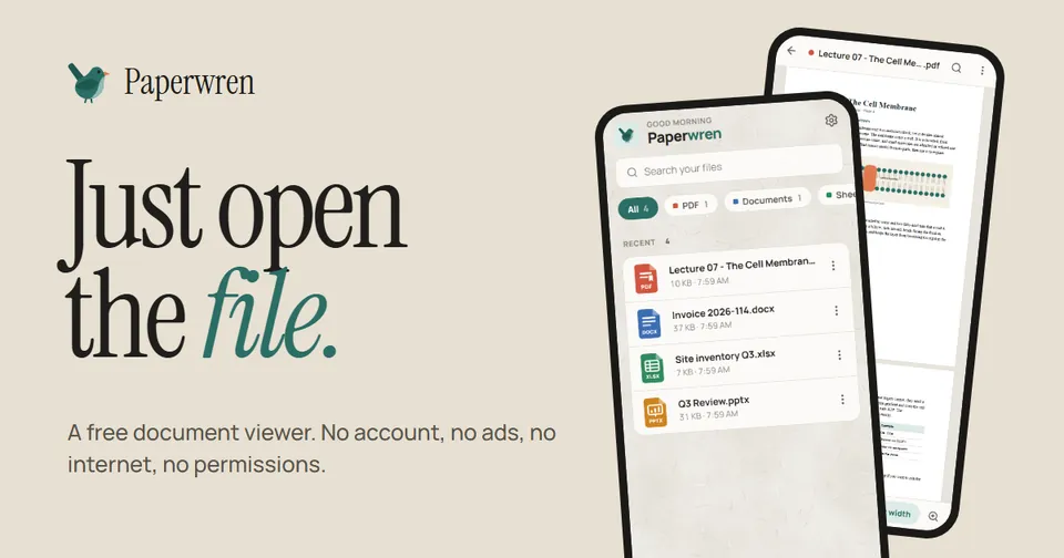 Paperwren document viewer on a phone